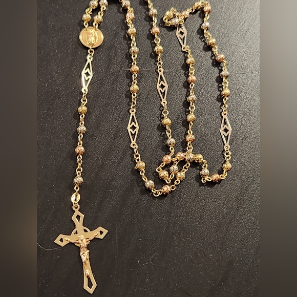 Solid 14K Yellow Gold Beaded Rosary Necklace weighs 12.56 Grams Brand new - Picture 16 of 16